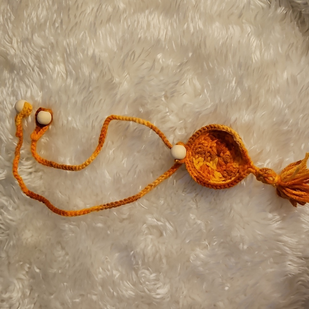 Handmade Orange Crochet Necklace and Earring Set Hand Knit Fall Jewelry beaded - Picture 8 of 17